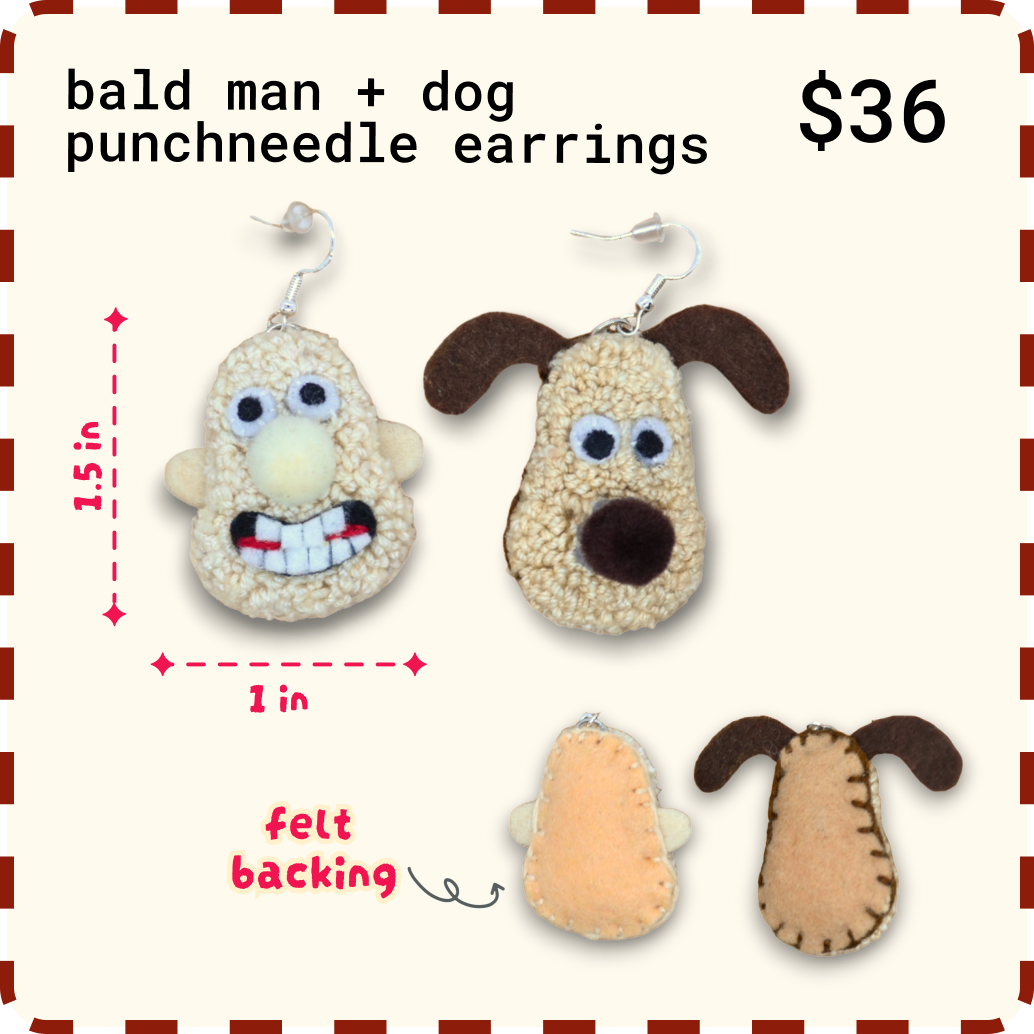 Bald Man + Dog Punchneedle Earrings