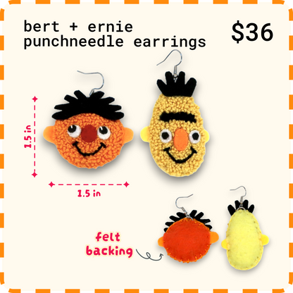 Bert + Ernie Punchneedle Earrings🧡💛