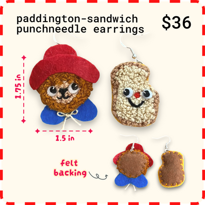 Paddington + Sandwich Punchneedle Earrings