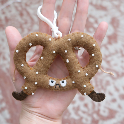 Pretzel Grumpy Guy Felt Bag Charm 🥨