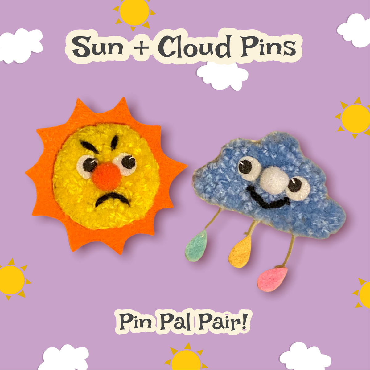 Grumpy Sun + Cheery Cloud Pin Pair☀️☁️